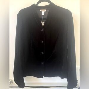 Talbots Black Velvet Top. Size 18 Vintage NWT Black Glass Buttons